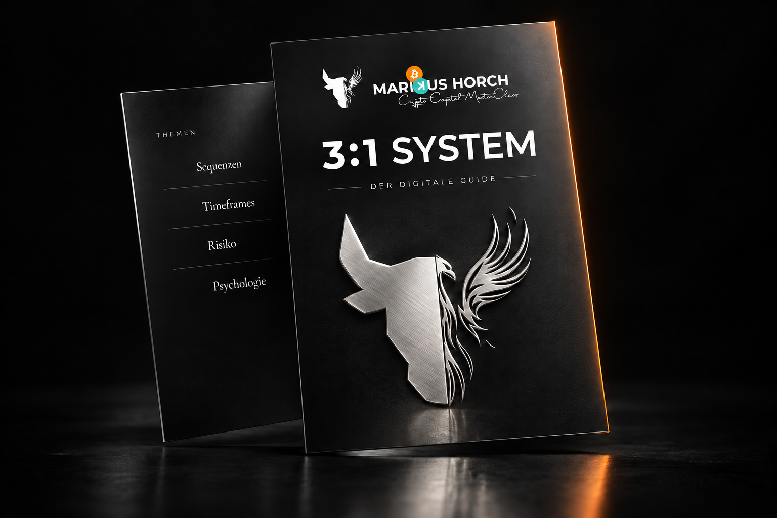3:1 System: digitaler Guide von Markus Horch mit silbernem CCM-Emblem und den Themen Sequenzen, Timeframes, Risiko und Psychologie