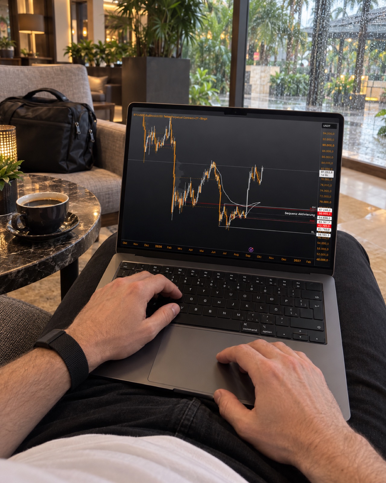 Markenmotiv aus Markus’ Perspektive: der Laptop auf seinem Schoß