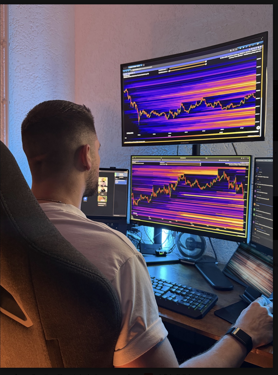 Markus an seinem Trading-Arbeitsplatz mit mehreren Chart-Monitoren